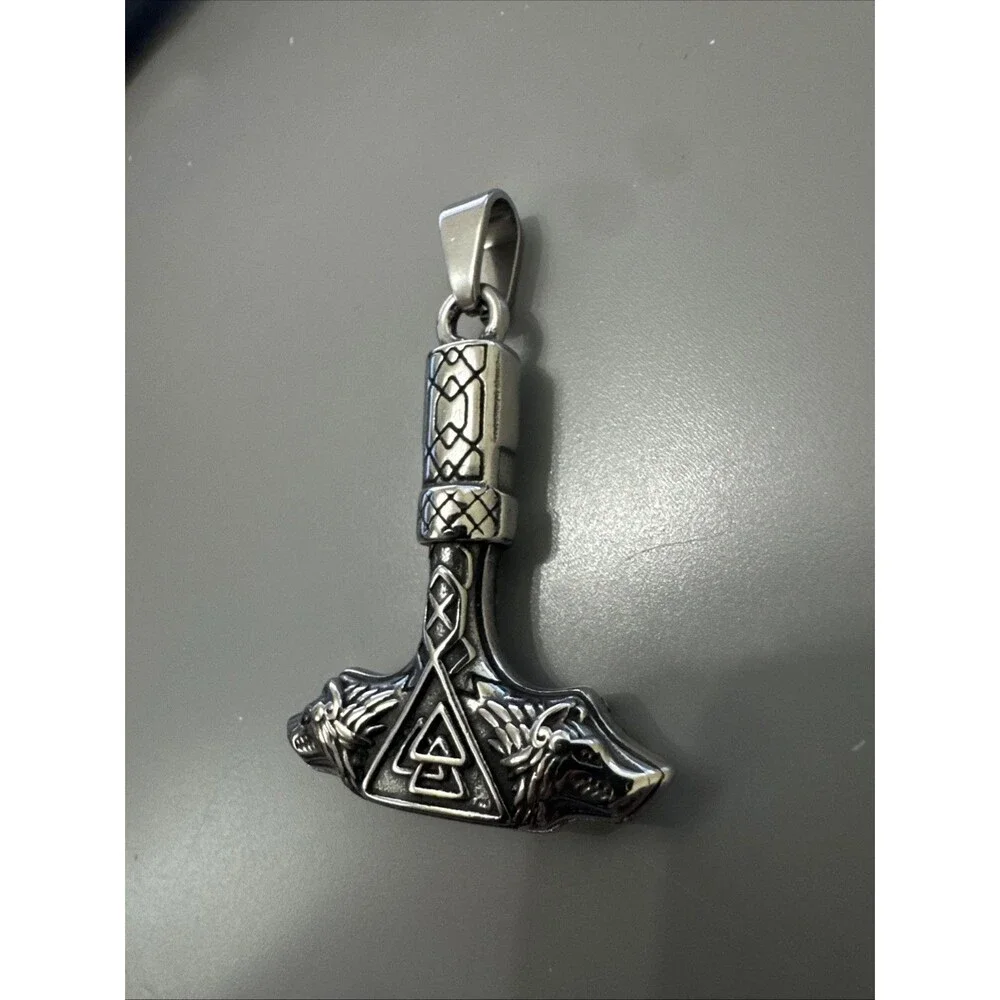 Thor Hammer Mjolnir Pendant Viking Stainless Steel 24” Chain Gift Axe Sword Mens
